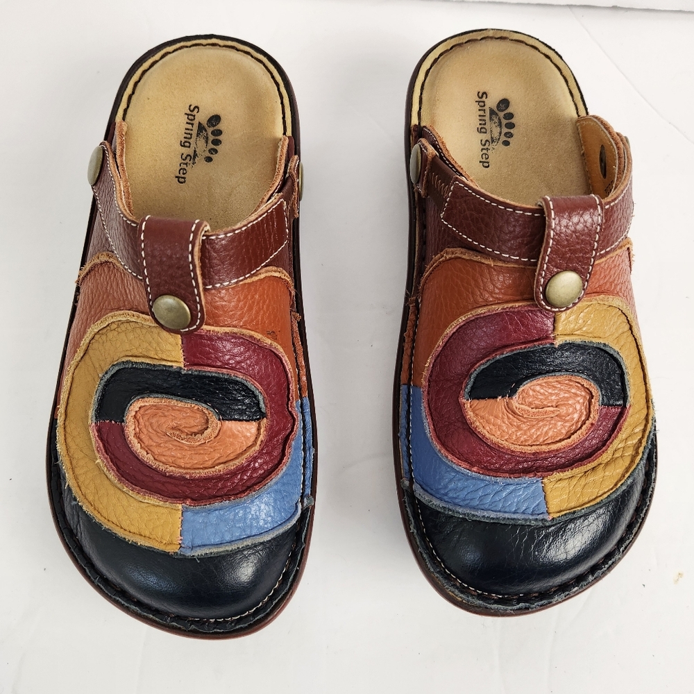 Spring Step Lollipop Slingback Leather Clog Size 37 rainbow Boho Comfy Retro